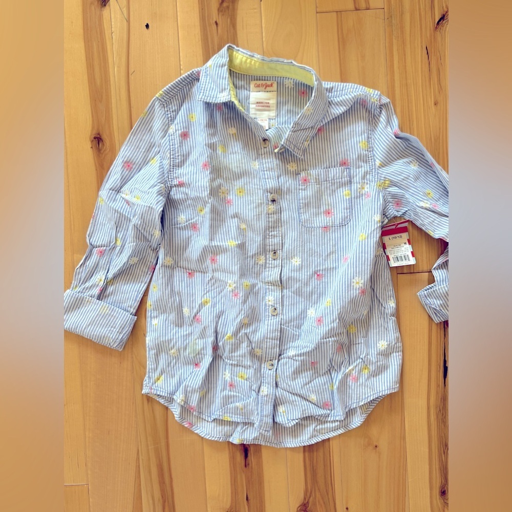 NWT cat and jack girls striped button down shirt size large 10-12